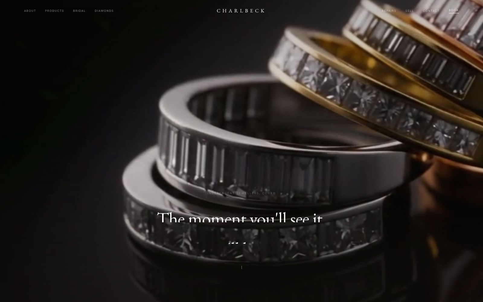 Website homepage designed for Charlbeck Jewellers, an independent family-run jeweller in Corby