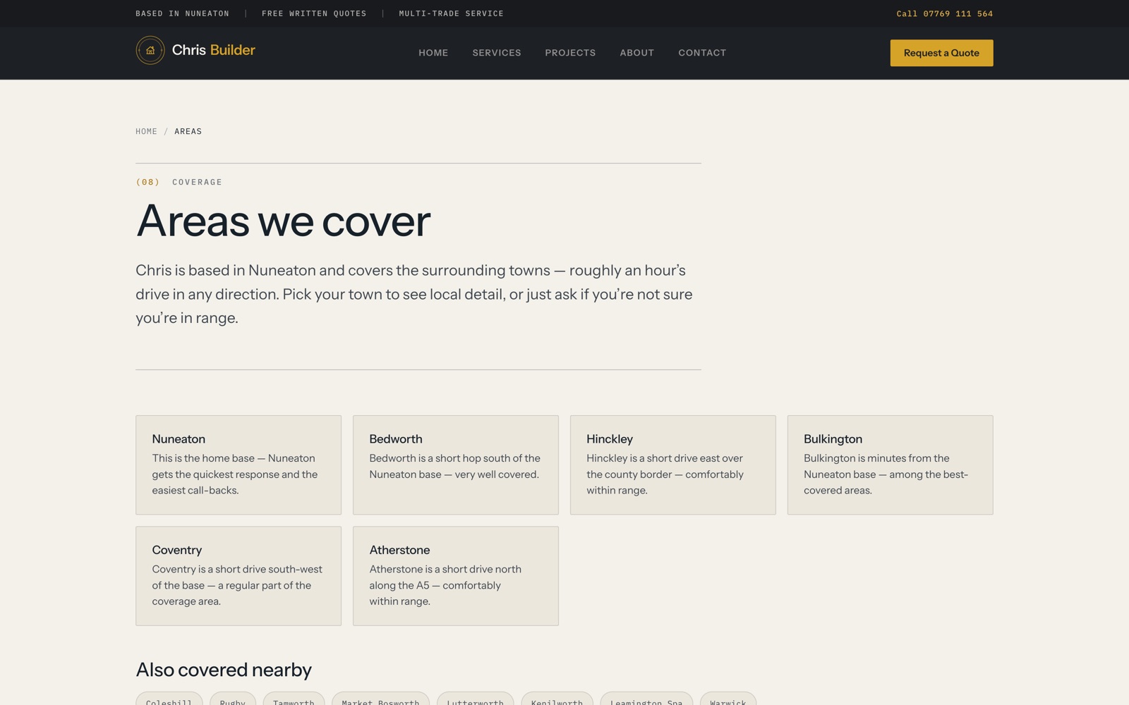 Chris Builder areas covered page