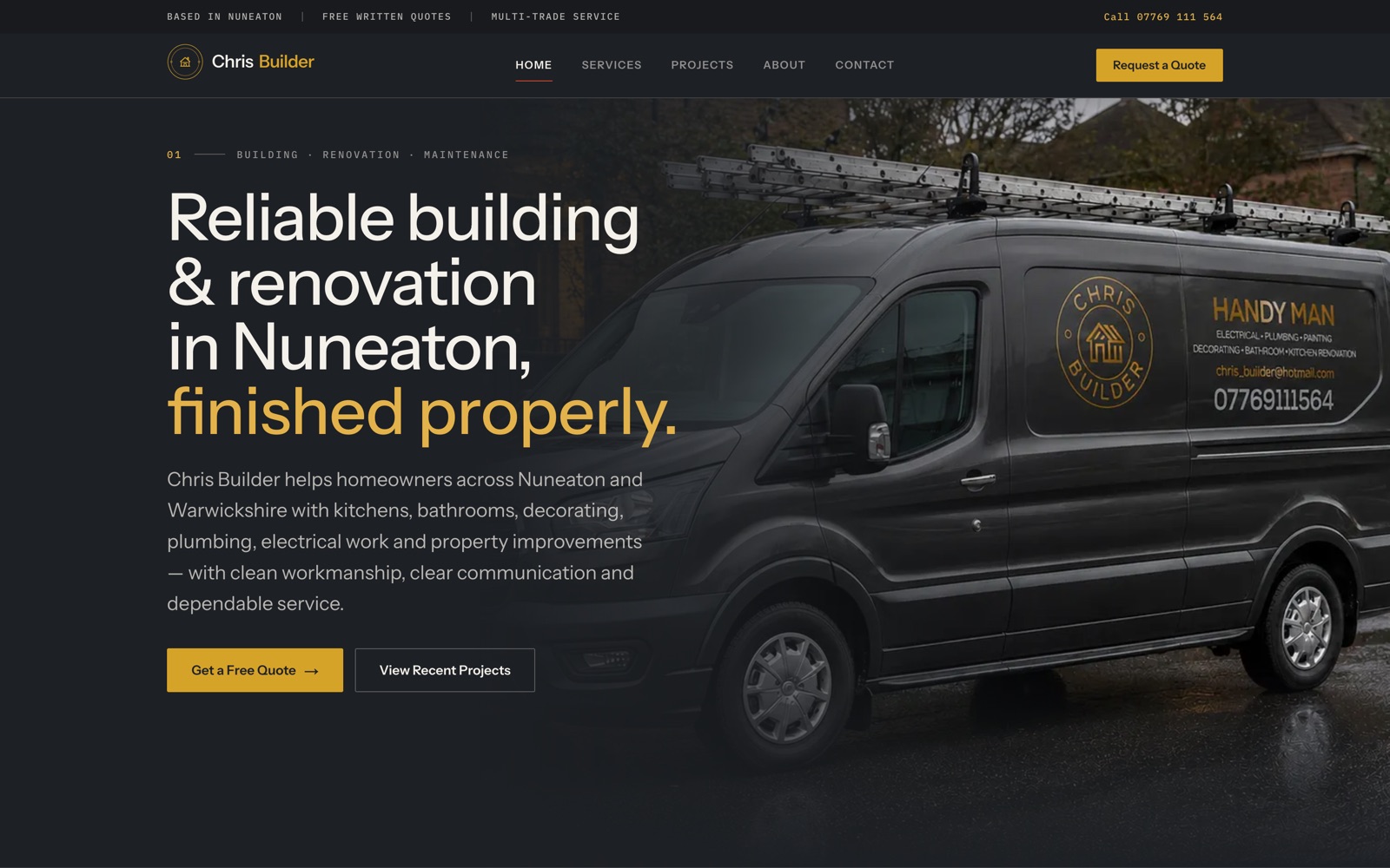Website homepage designed for Chris Builder, a multi-trade building contractor