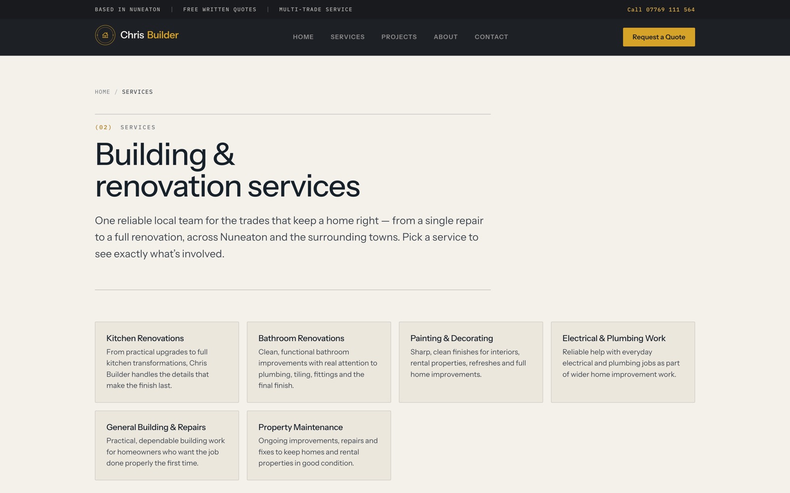 Chris Builder services page