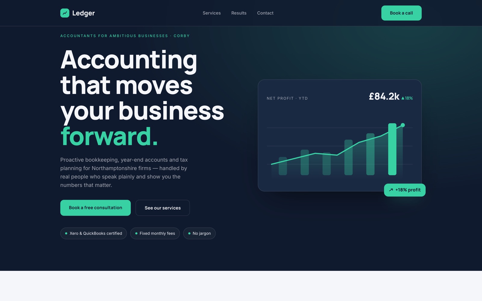Concept accountancy practice website homepage