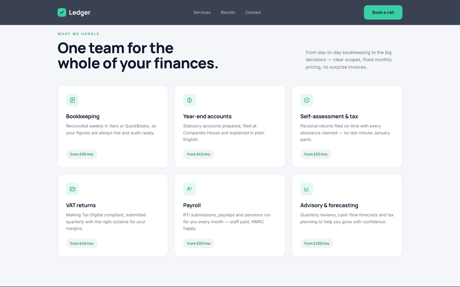 Concept accountancy practice services page