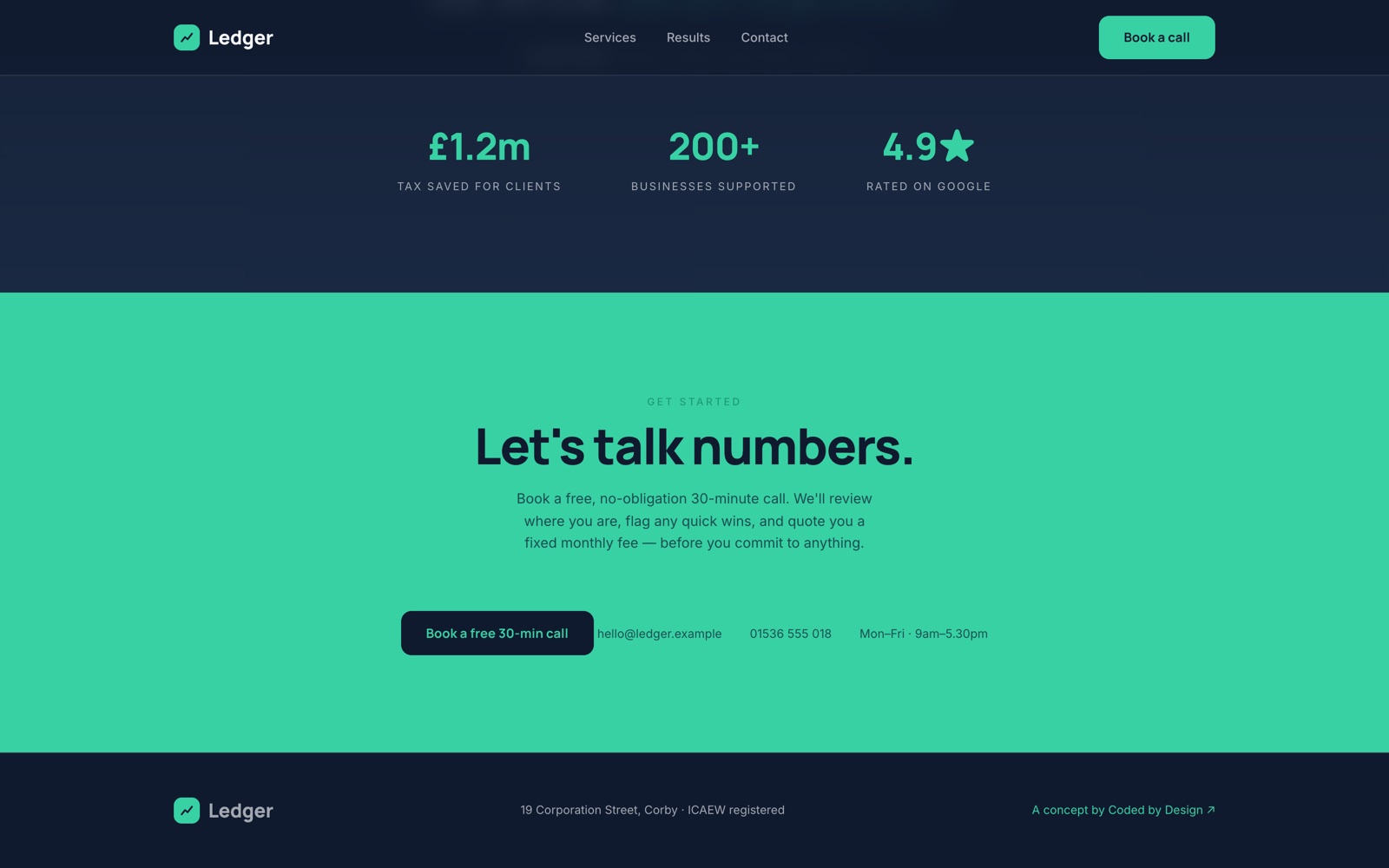 Concept accountancy practice discovery call booking page