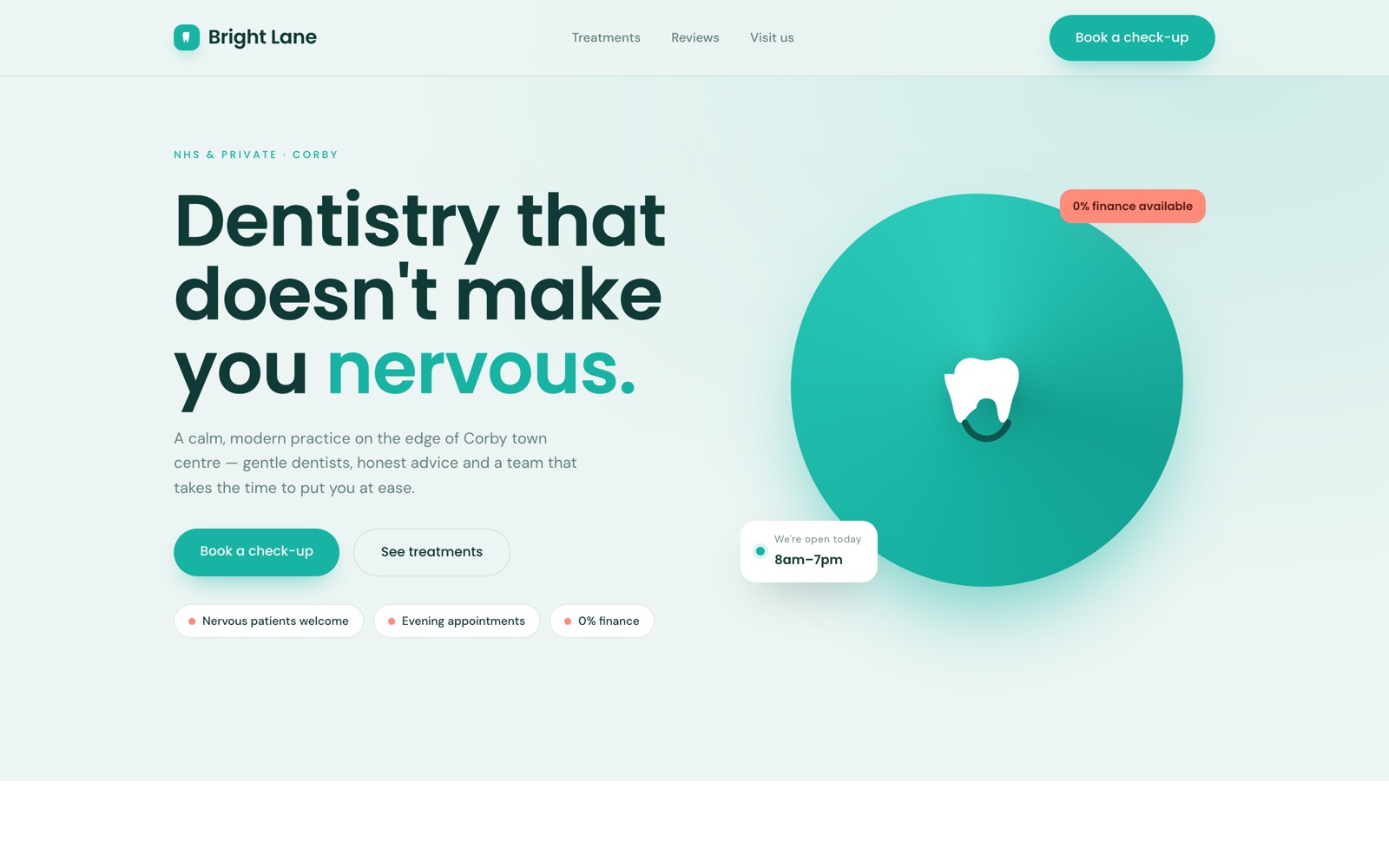 Concept dental practice website homepage
