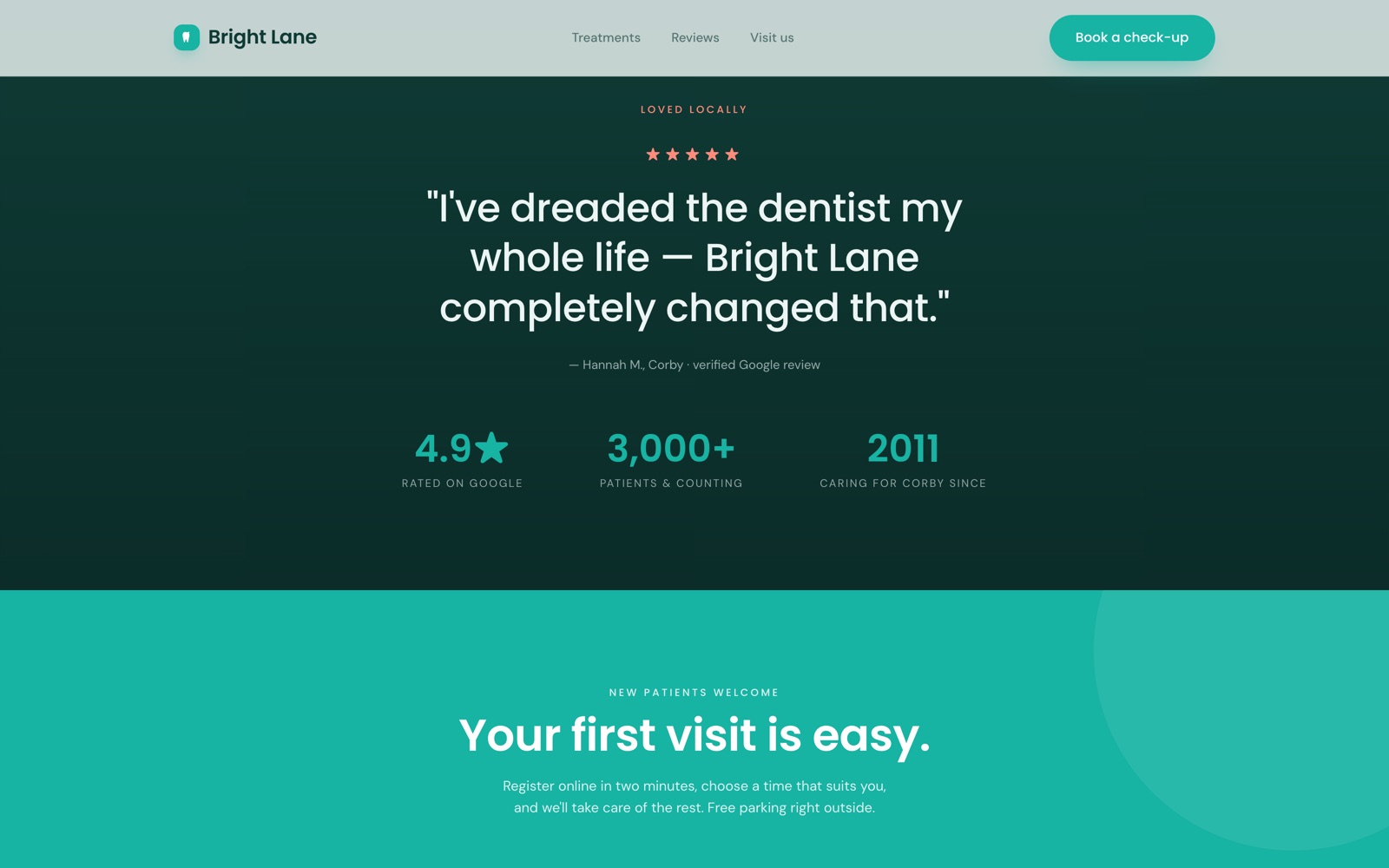Concept dental practice team and trust page