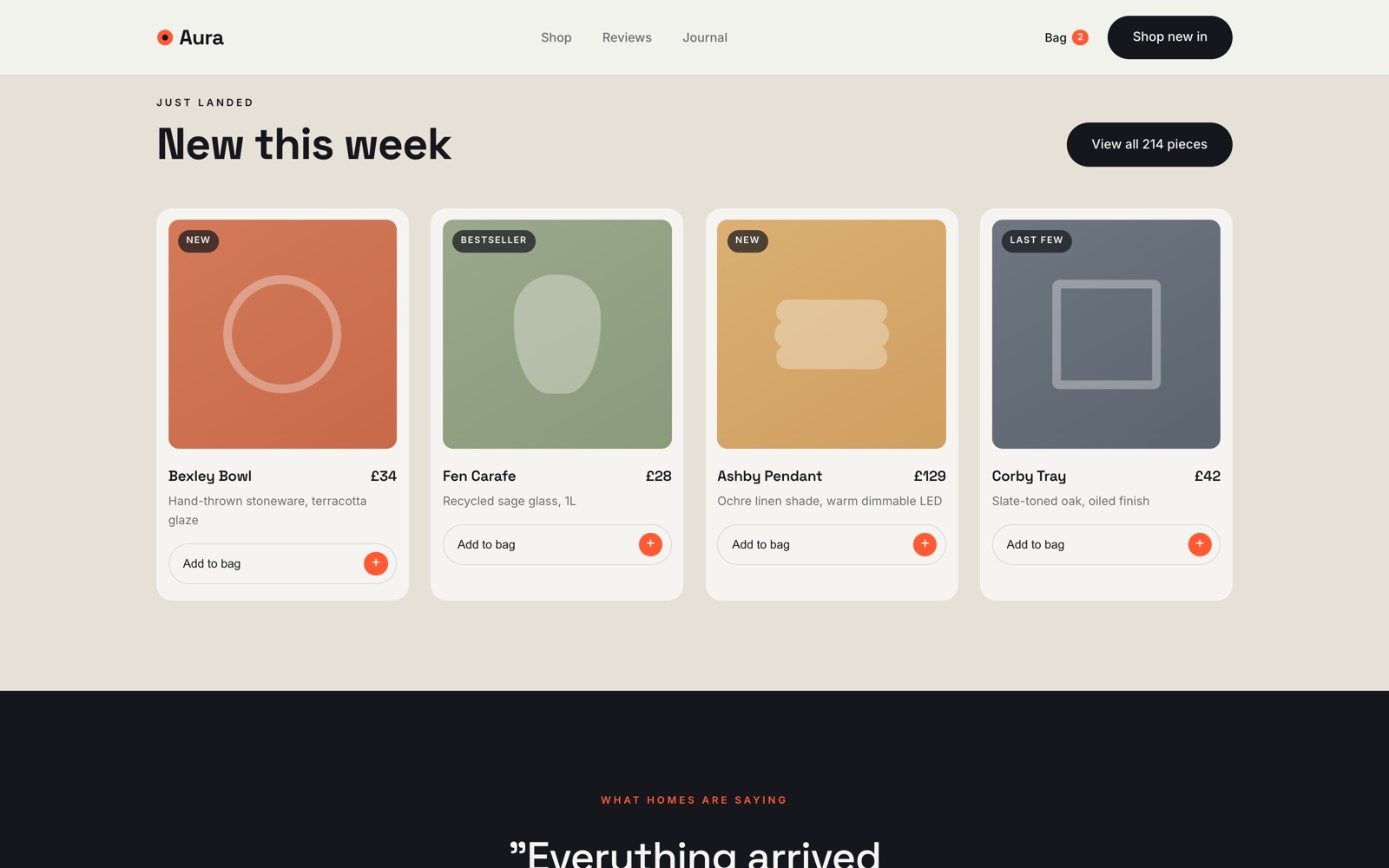 Concept ecommerce store product listing page