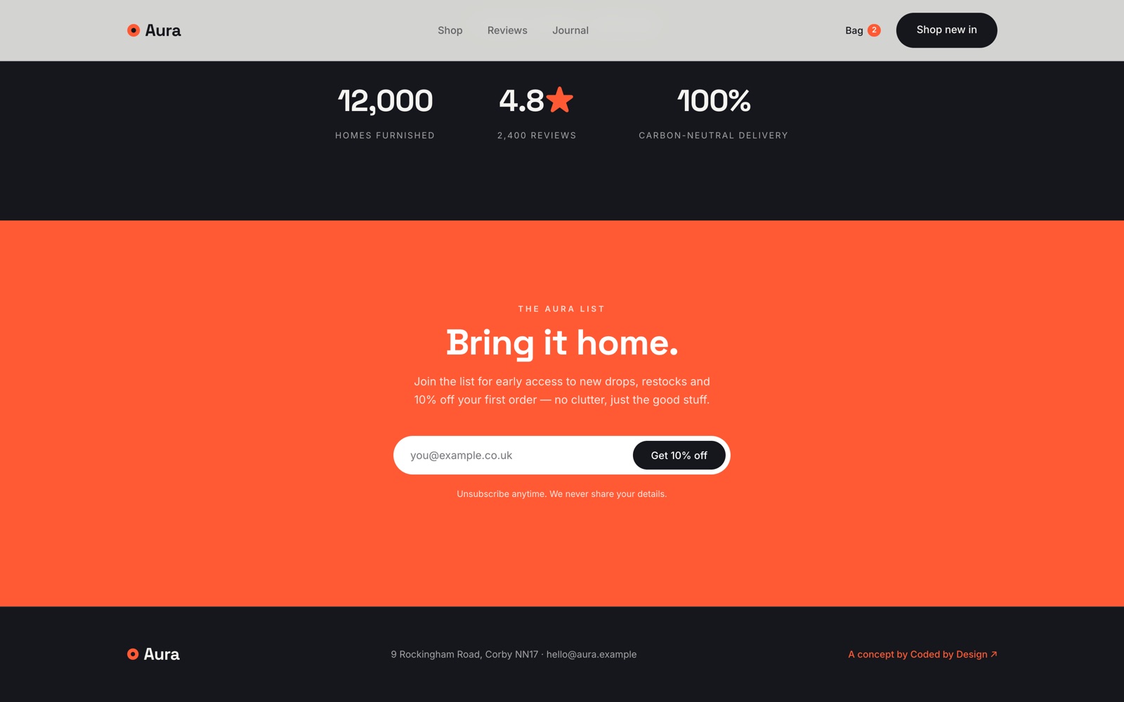 Concept ecommerce store checkout page