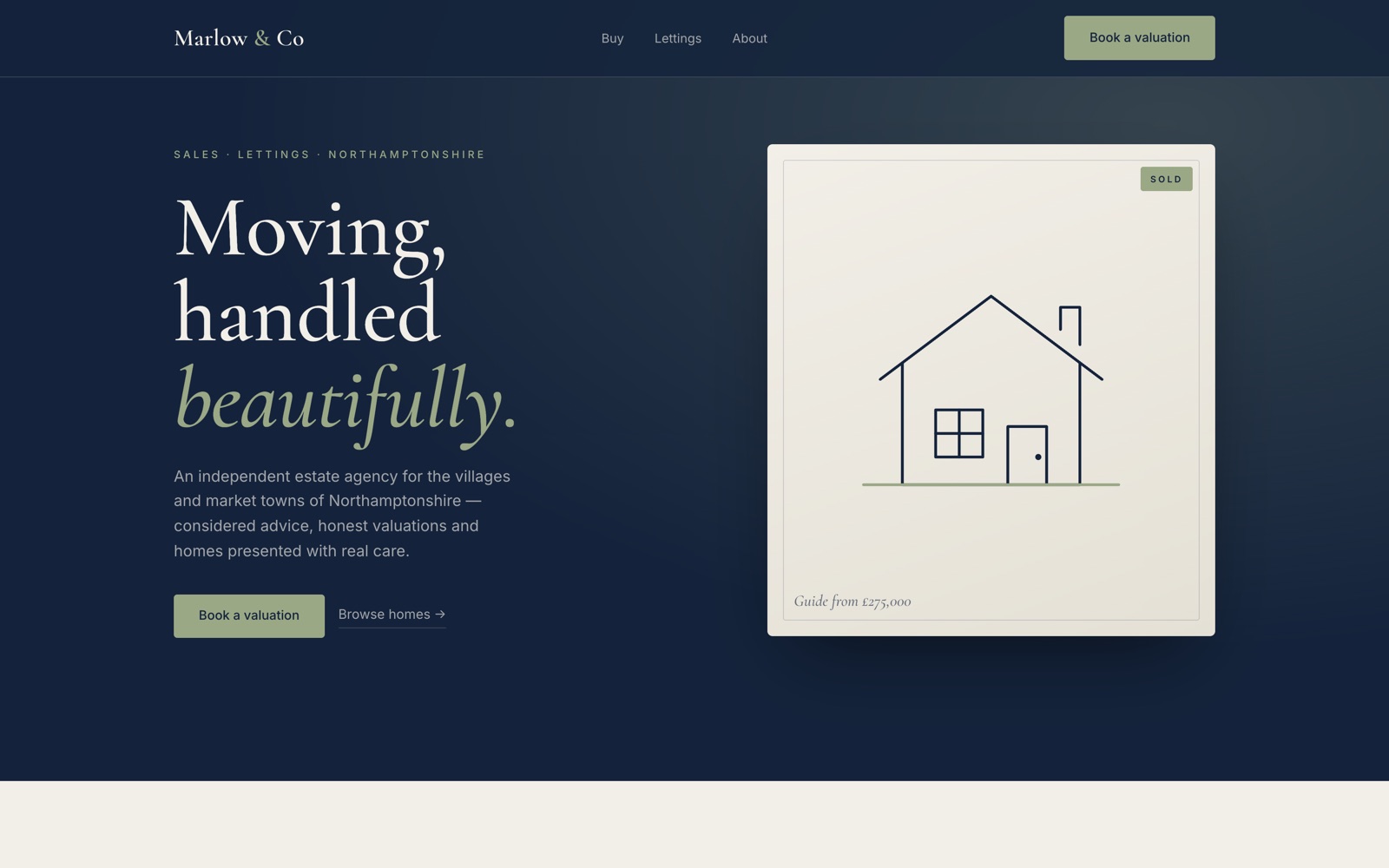 Concept estate agency website homepage