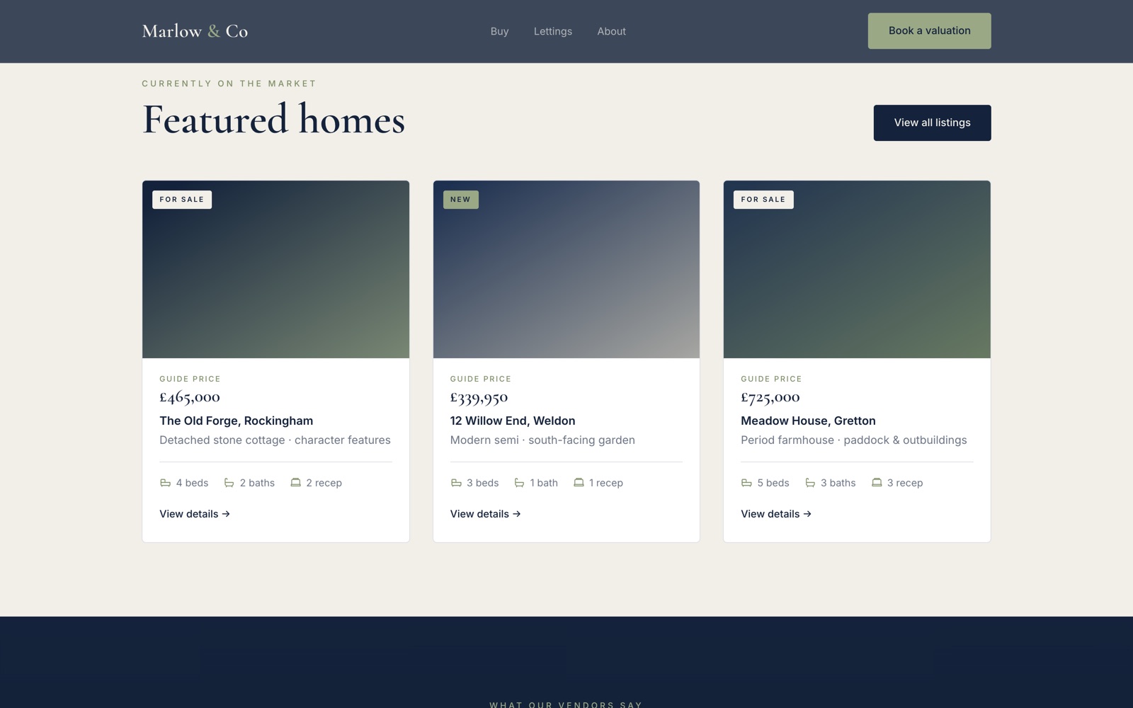 Concept estate agency property search page