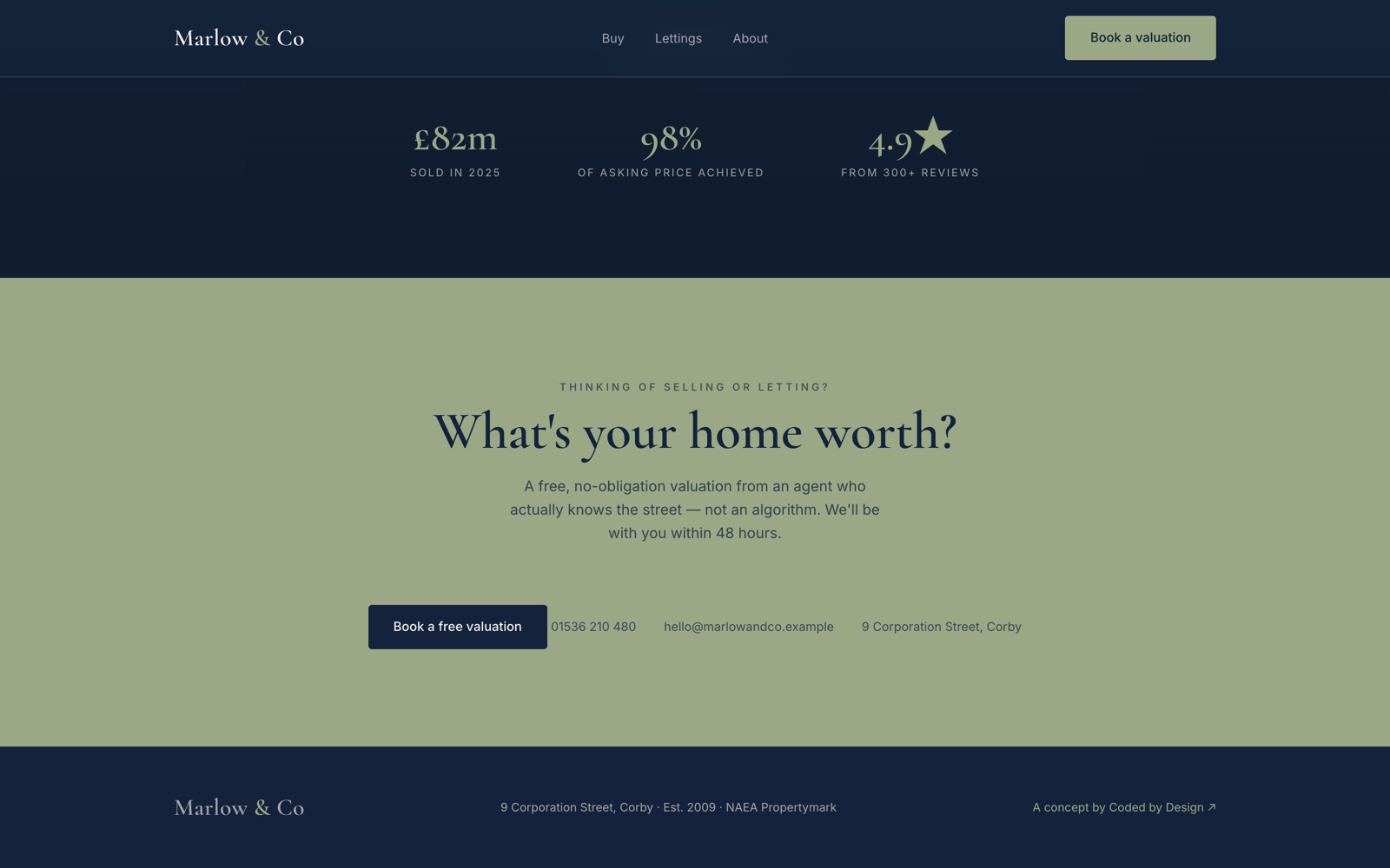 Concept estate agency free valuation page
