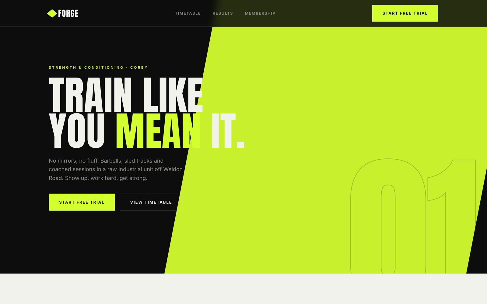 Concept gym website homepage