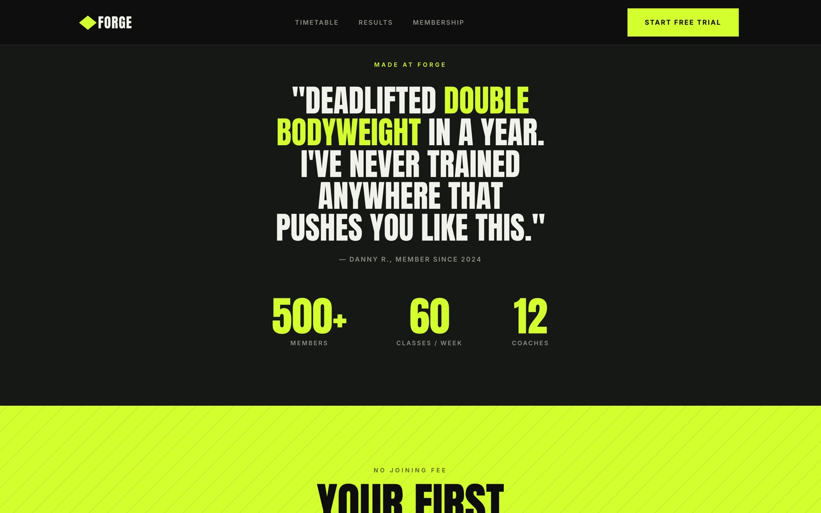 Concept gym membership and pricing page