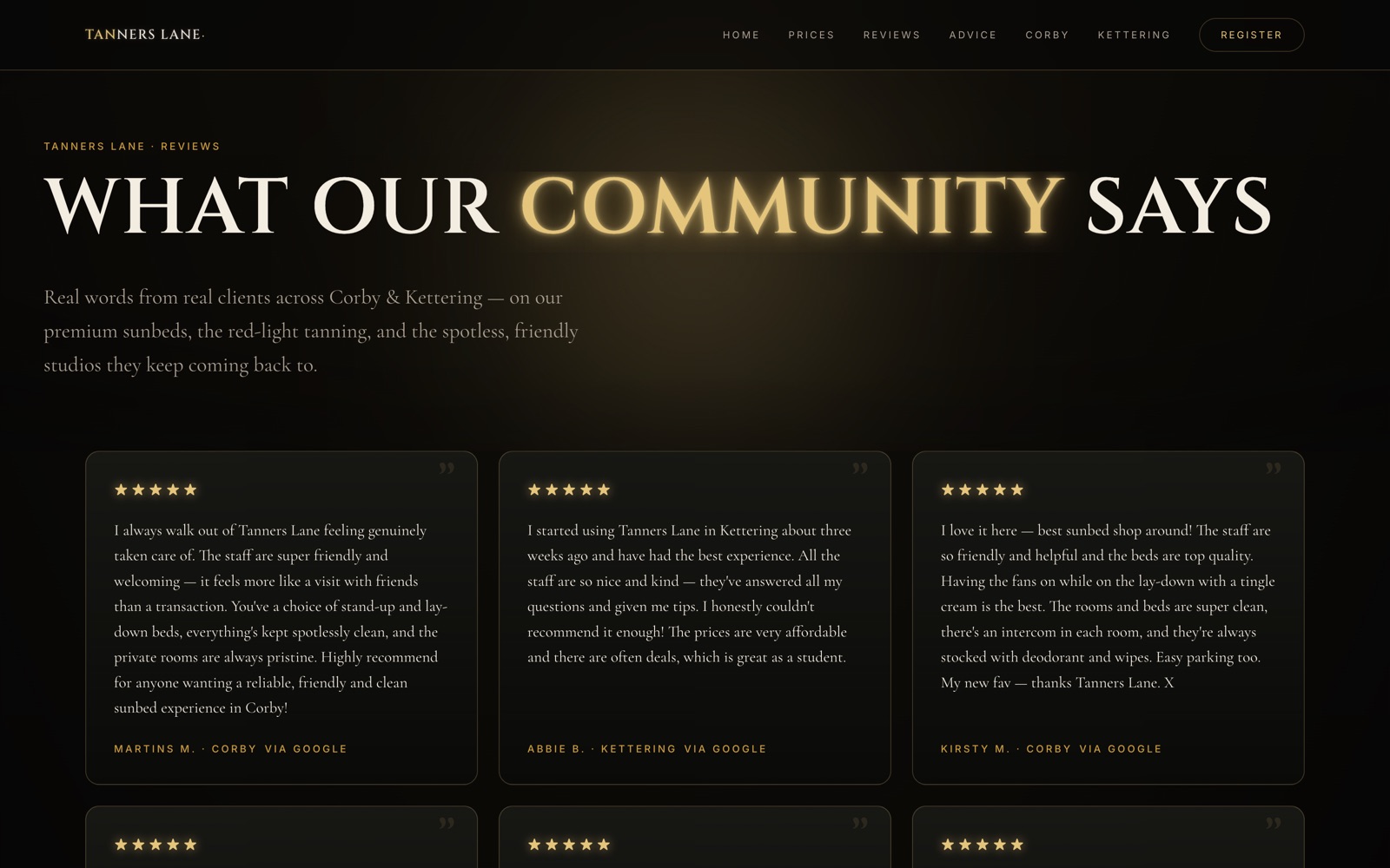 Tanners Lane salon client reviews page