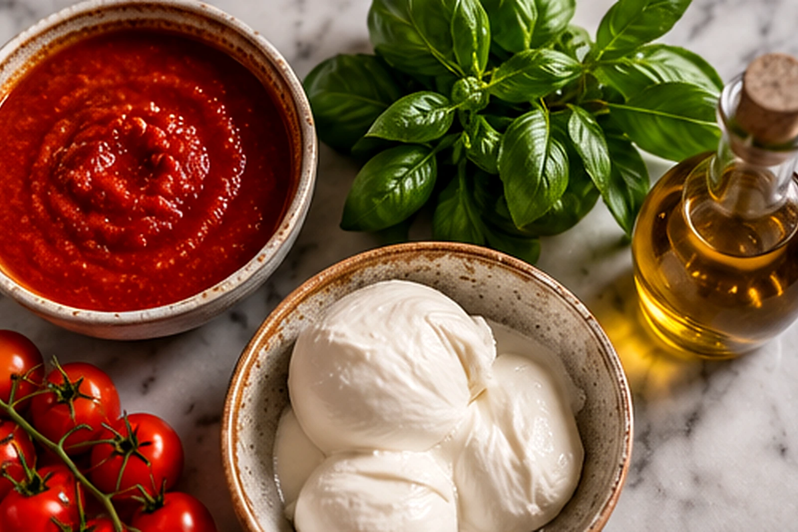 Exceptional Italian ingredients laid out on the pass